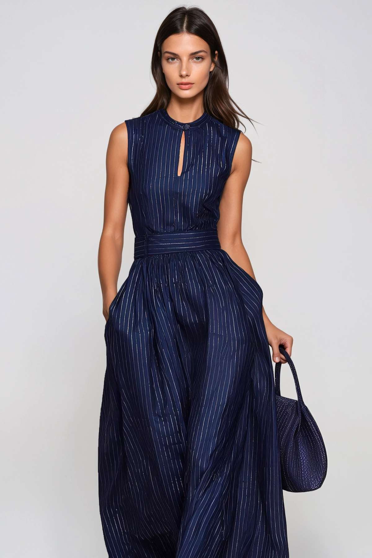 Eufemia Sleeveless Stripe Cutout Jumpsuit - Navy