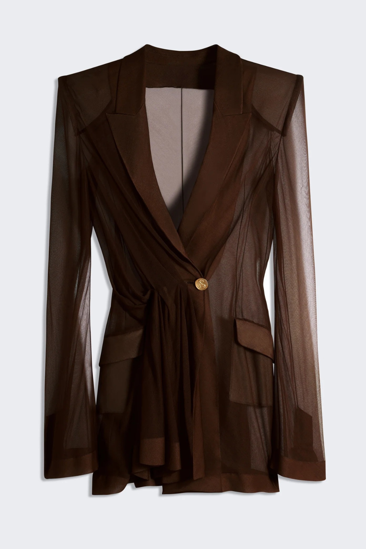 Eulalie Transparent Ruched Blazer - Brown