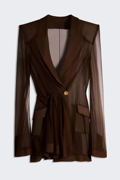 Eulalie Transparent Ruched Blazer - Brown