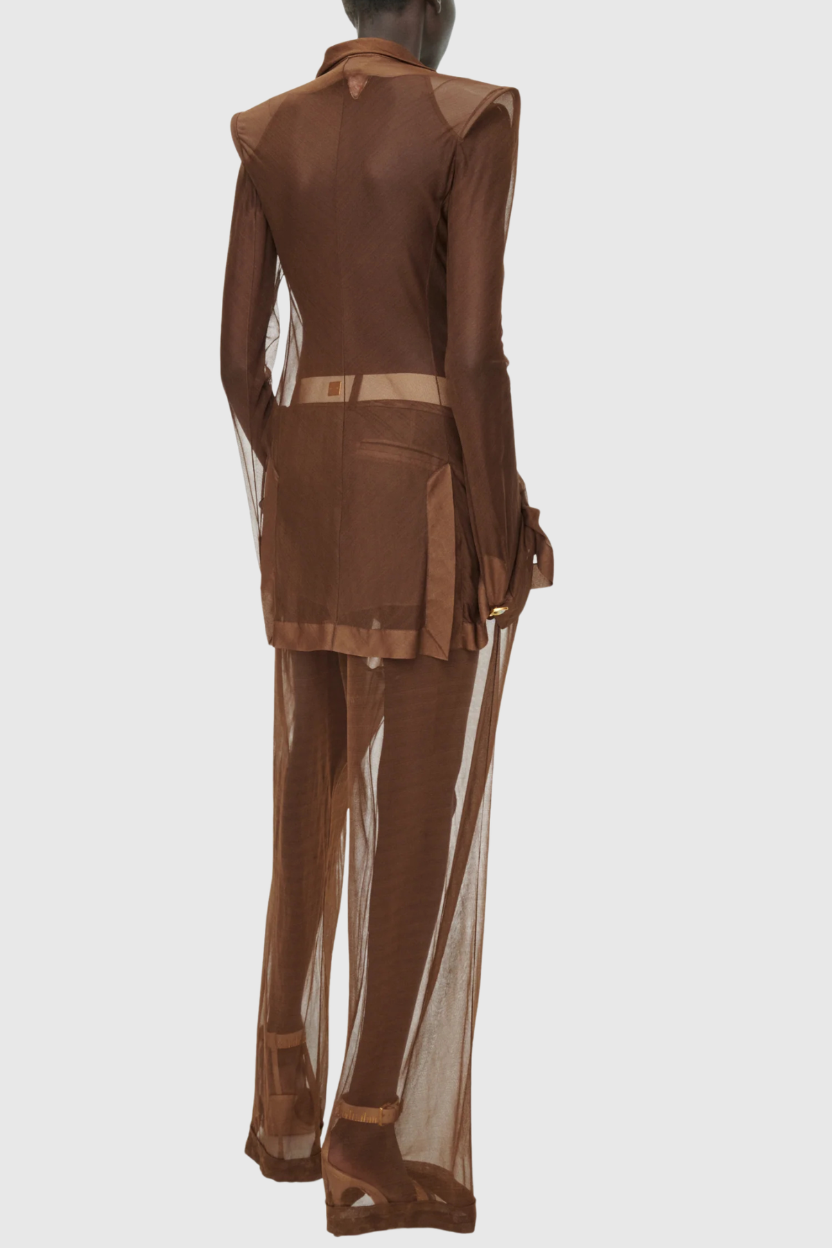 Eulalie Transparent Ruched Blazer - Brown