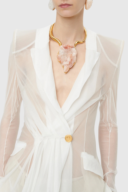 Eulalie Transparent Ruched Blazer - White