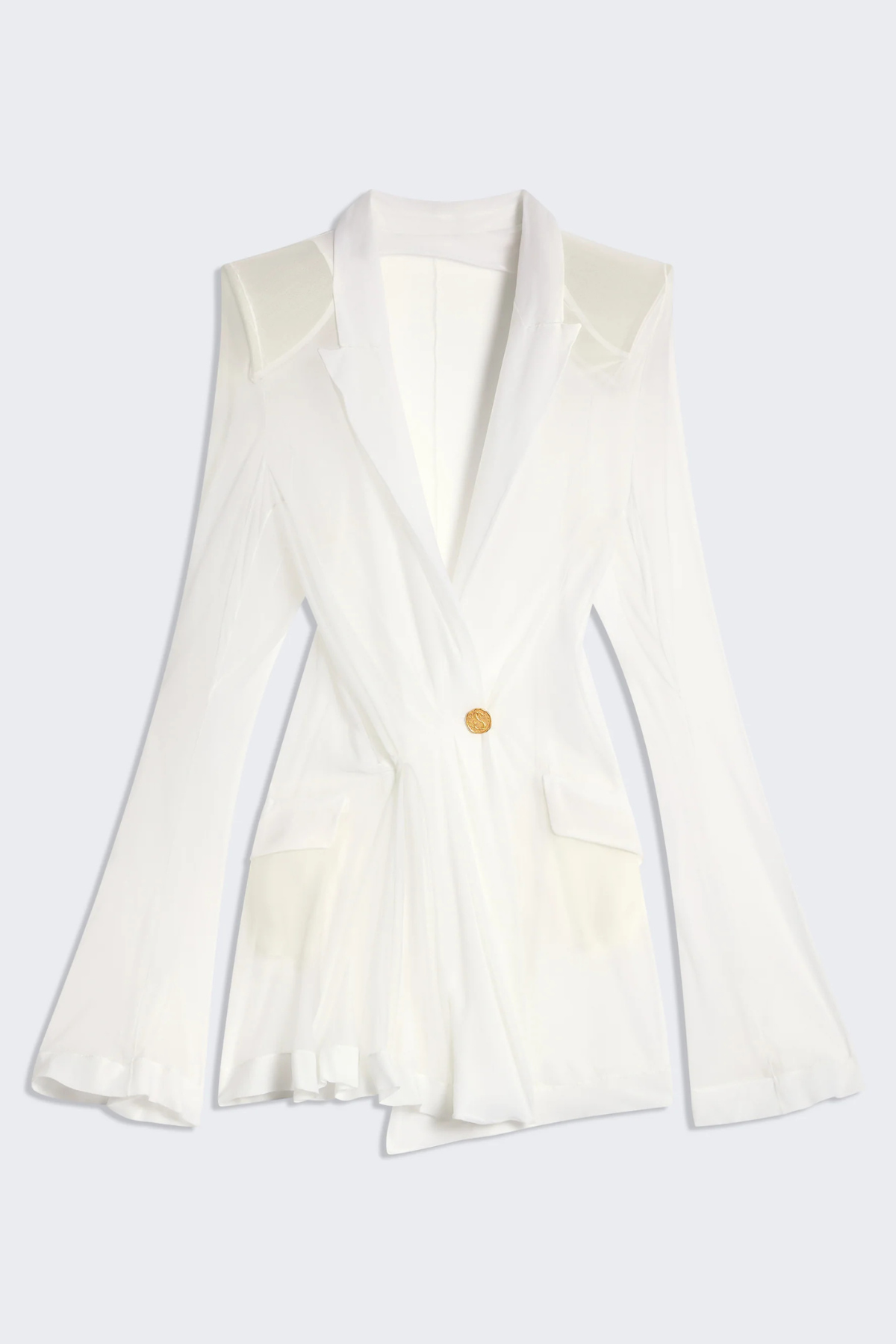 Eulalie Transparent Ruched Blazer - White