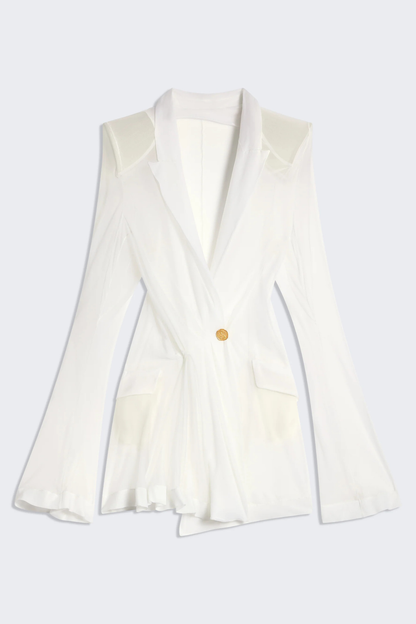 Eulalie Transparent Ruched Blazer - White