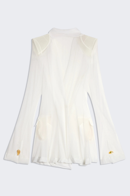 Eulalie Transparent Ruched Blazer - White