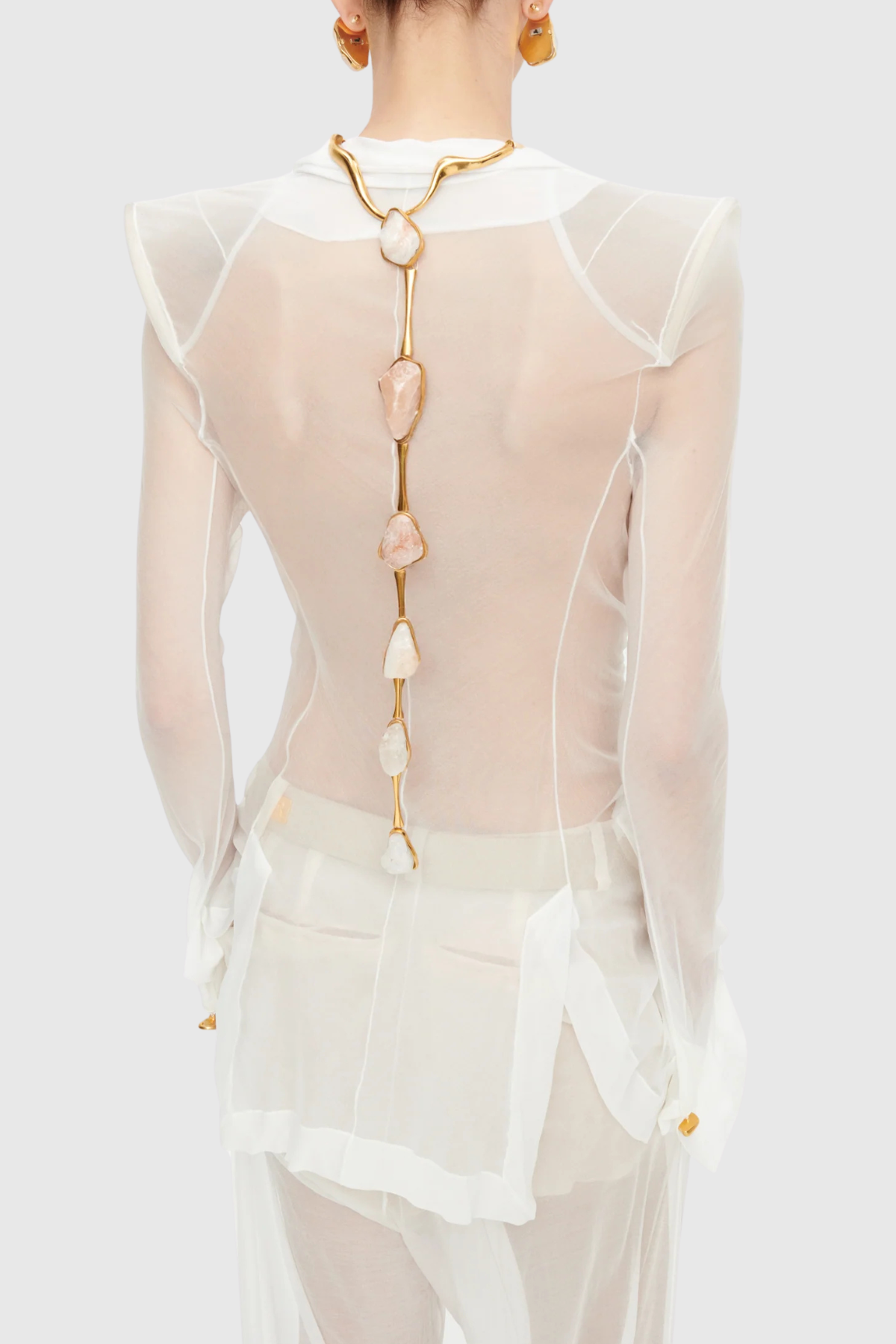 Eulalie Transparent Ruched Blazer - White