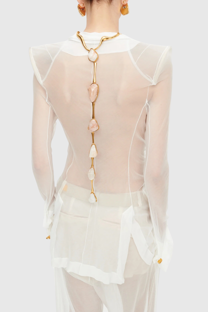 Eulalie Transparent Ruched Blazer - White