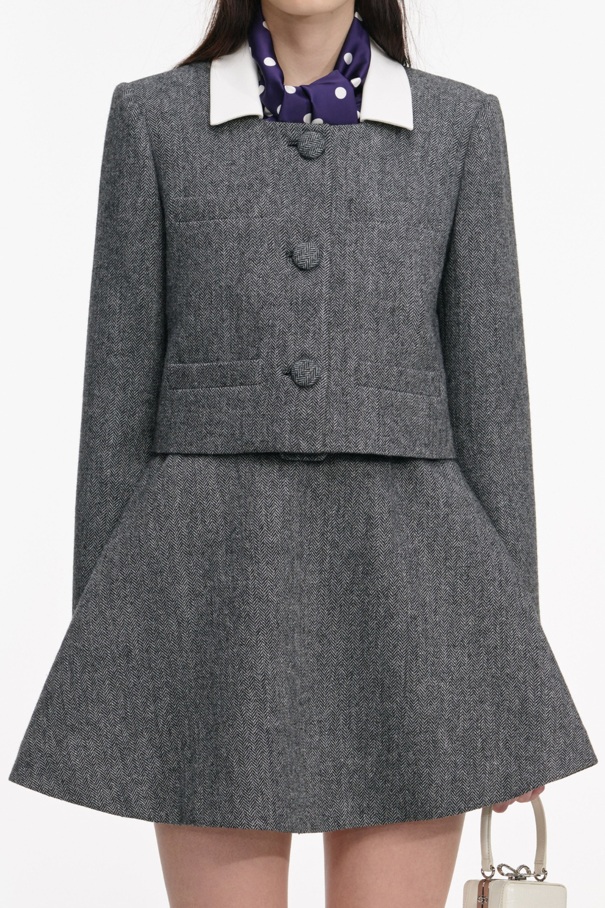 Euryda Herringbone Polka Dot Scarf Jacket