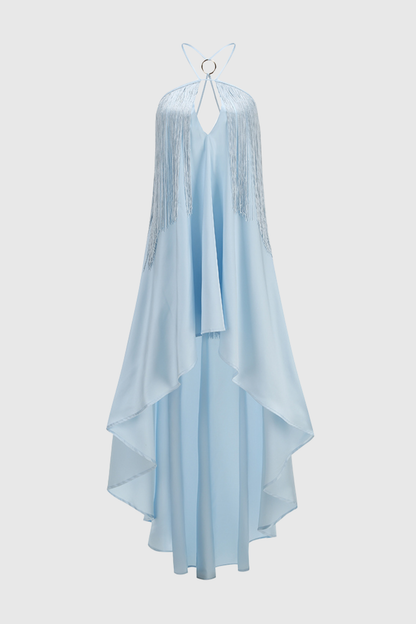 Evadne Halter Fringe Midi Dress