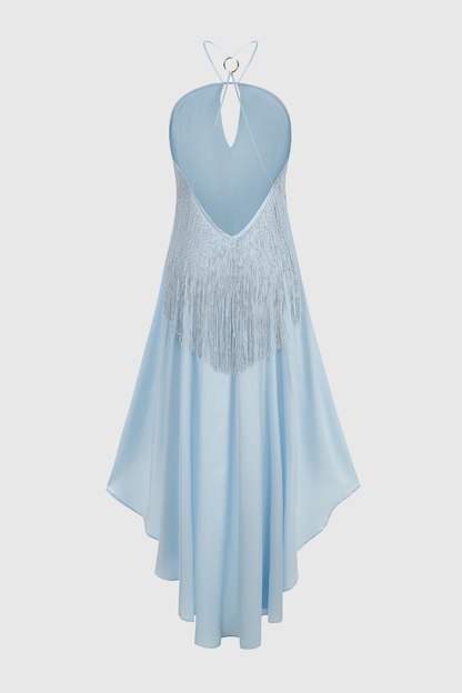 Evadne Halter Fringe Midi Dress