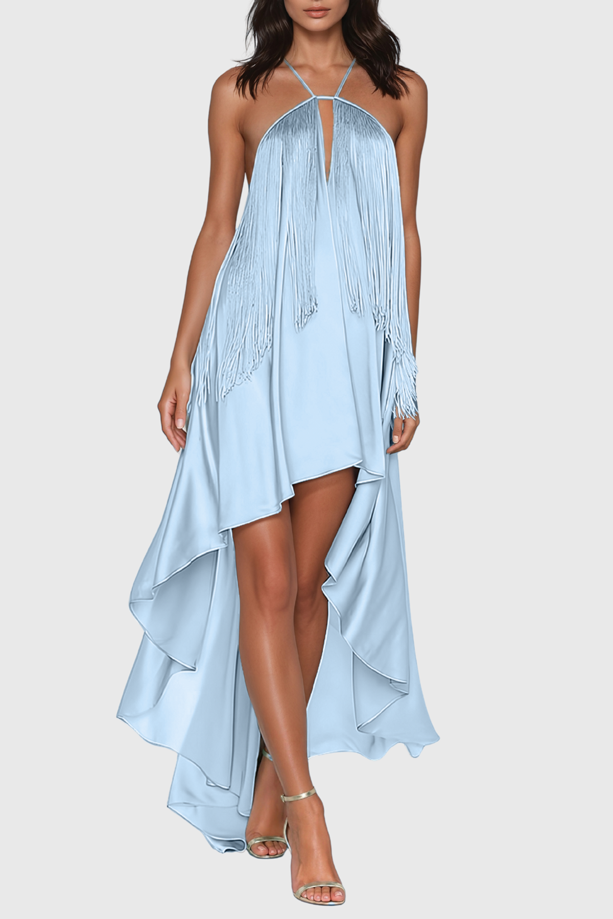 Evadne Halter Fringe Midi Dress