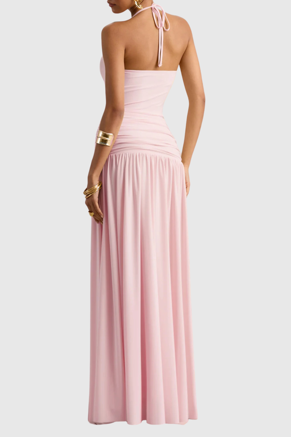 Evaki Halter Ruched Maxi Dress - Pink