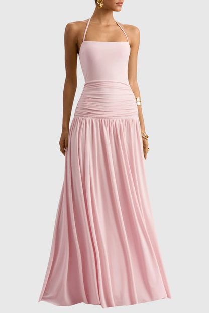 Evaki Halter Ruched Maxi Dress - Pink
