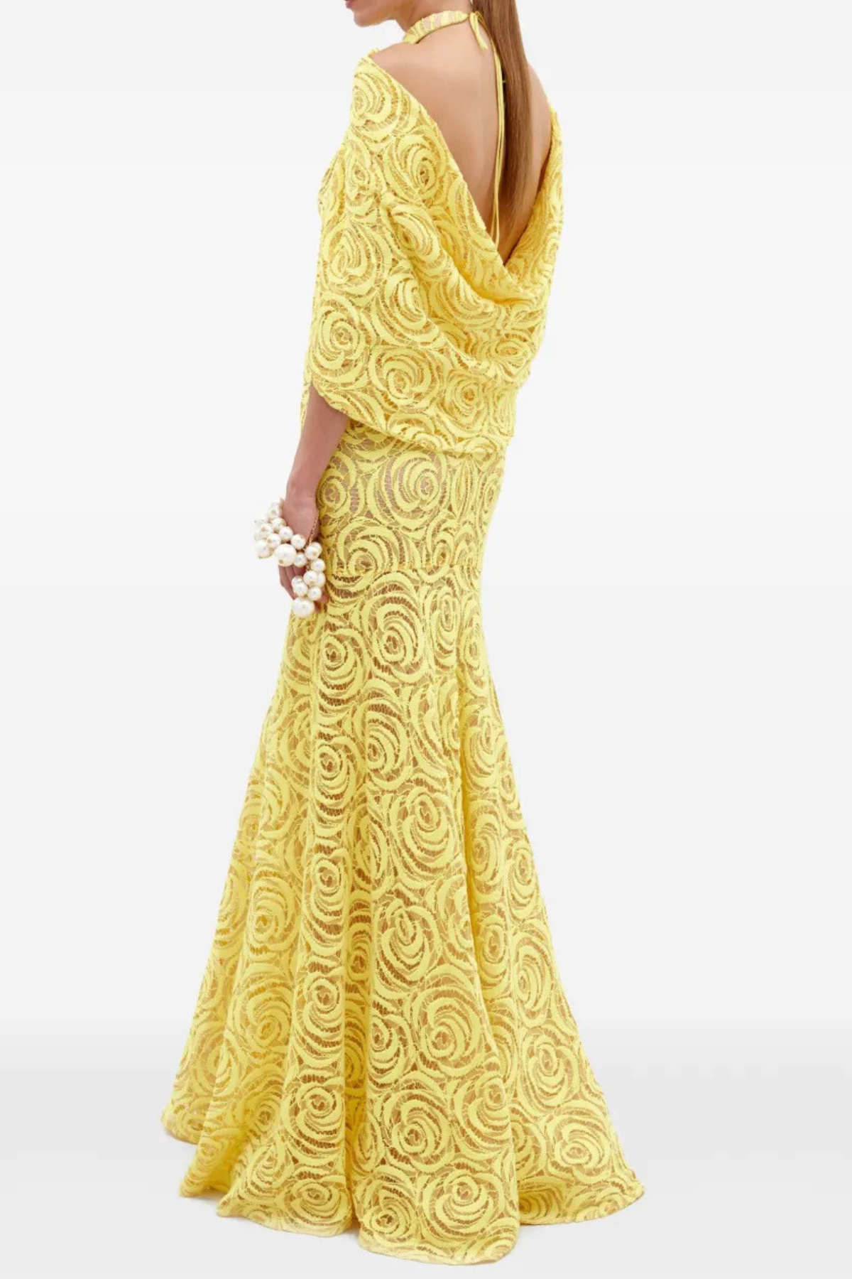 Evangels Floral Jacquard Cape Maxi Dress