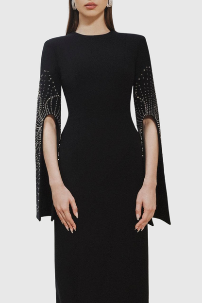 Everat Crystal Embellished Split Sleeve Maxi Dress