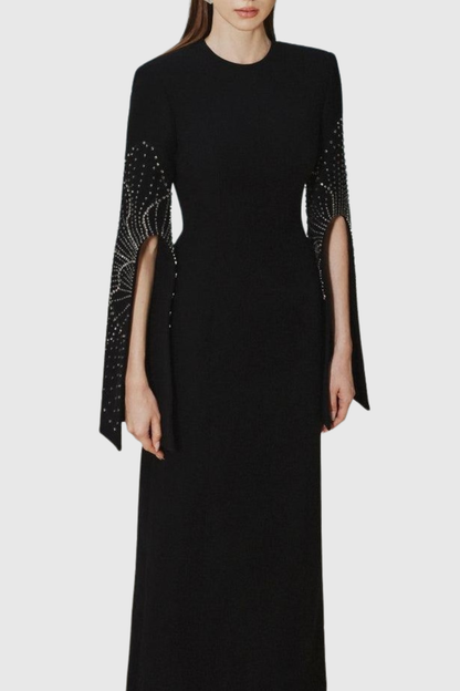 Everat Crystal Embellished Split Sleeve Maxi Dress