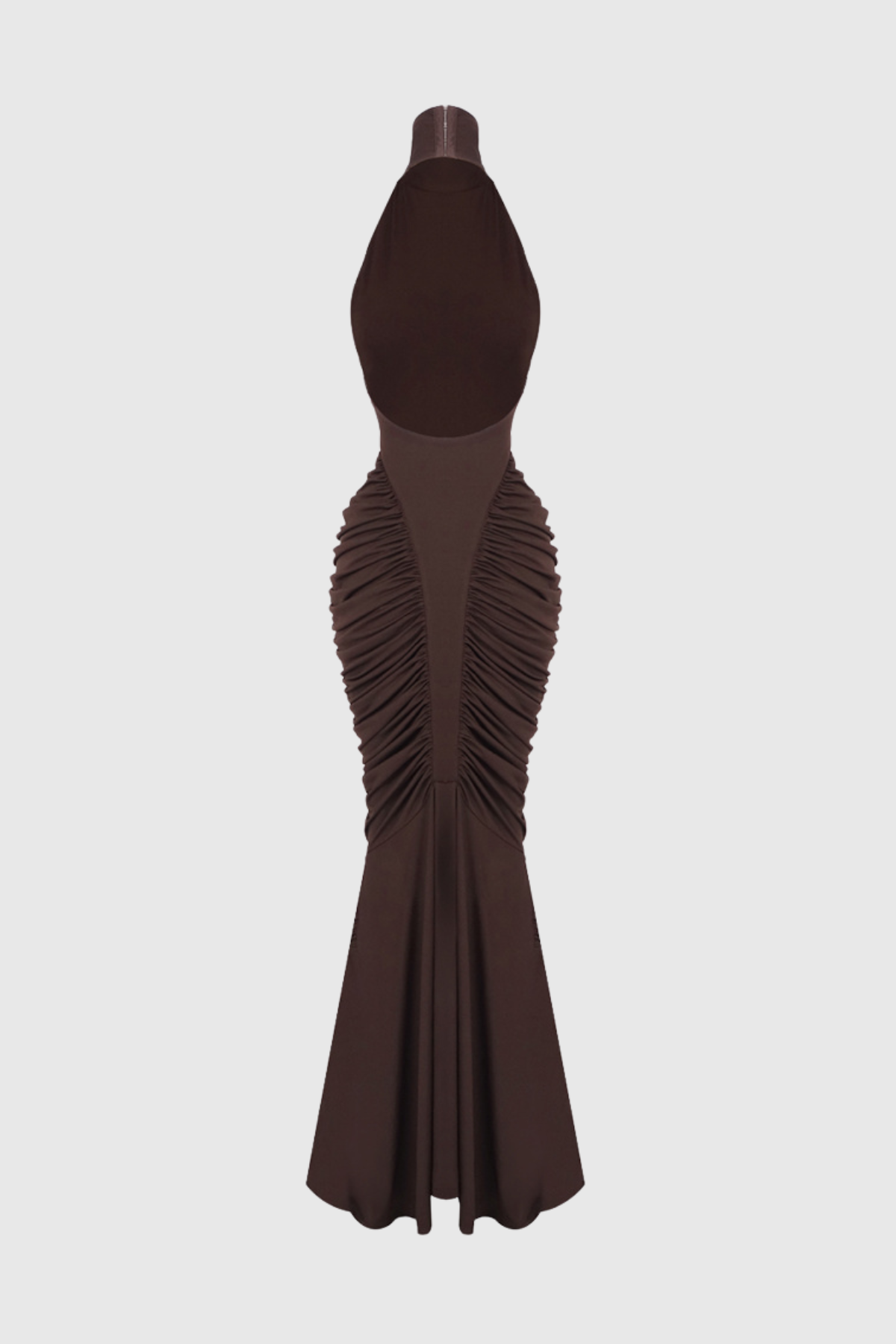Evetta Halter Backless Ruched Maxi Dress - Brown