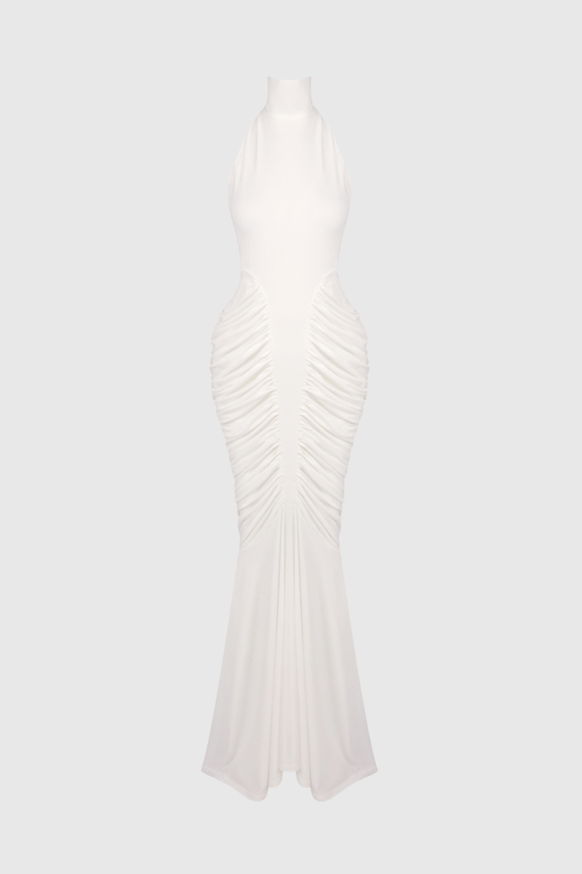 Evetta Halter Backless Ruched Maxi Dress - White