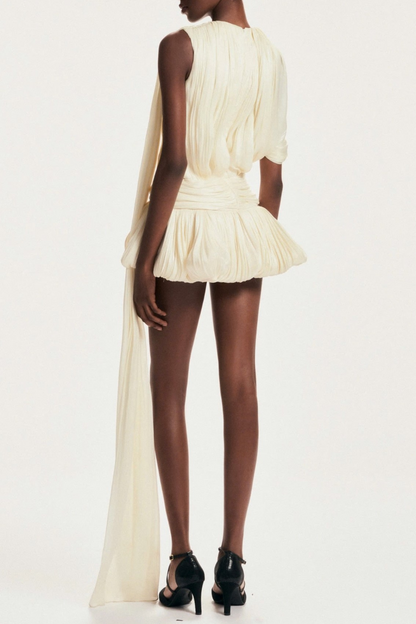 Evrar Asymmetric Pleated One Shoulder Mini Dress