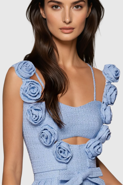 Ewano Floral Appliqué Cutout Tweed Mini Dress
