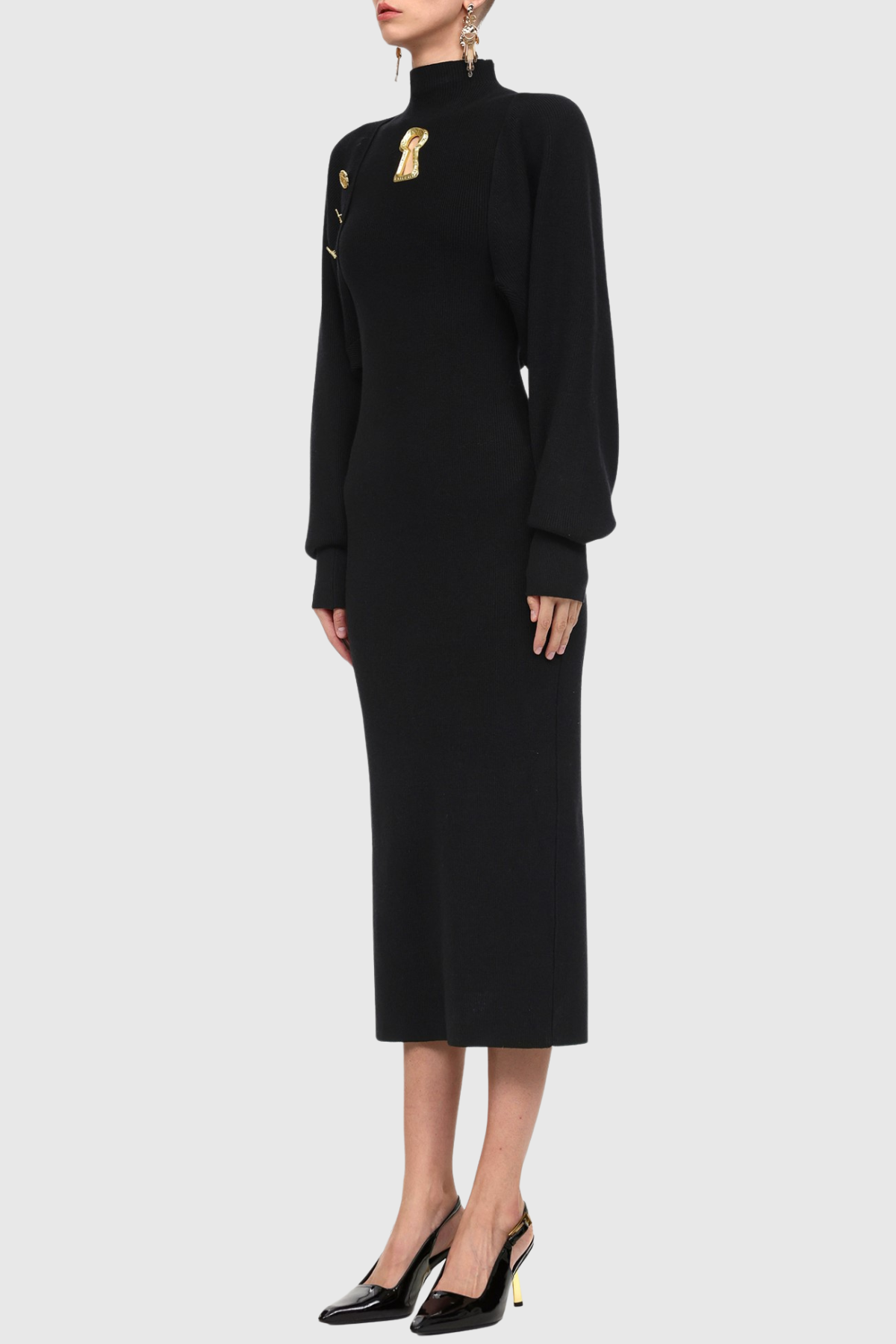 Ezrah Keyhole Sleeveless Knit Midi Dress & Cardigan Set - Black