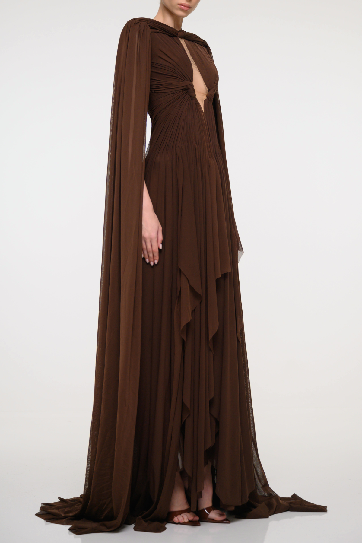 Farida Cape Sleeve Cutout Draped Maxi Dress