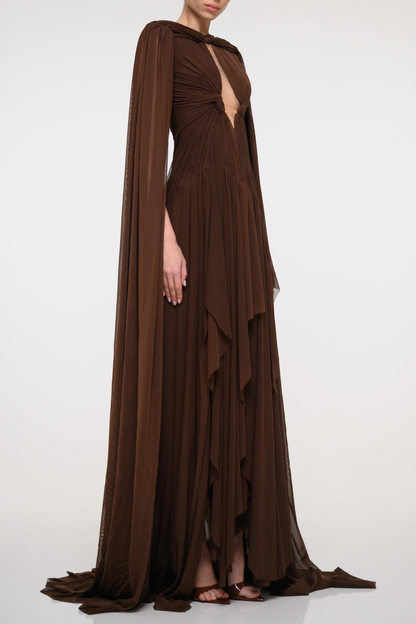 Farida Cape Sleeve Cutout Draped Maxi Dress