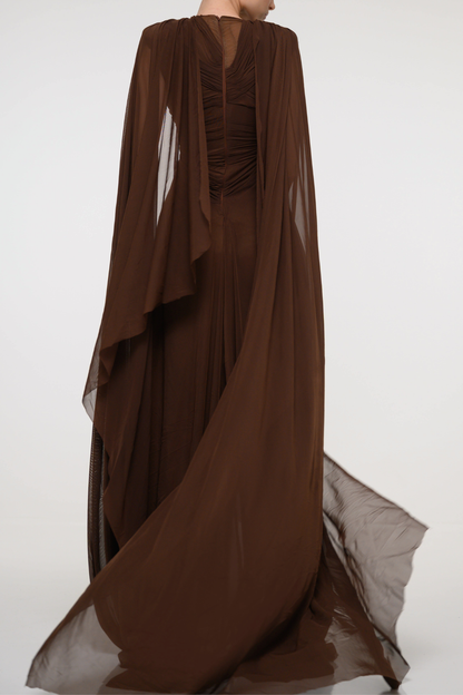 Farida Cape Sleeve Cutout Draped Maxi Dress
