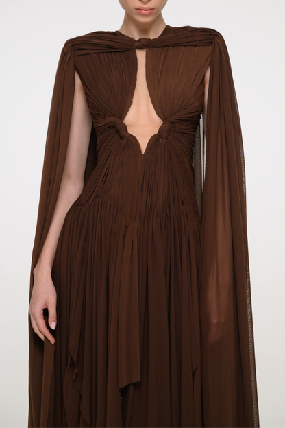 Farida Cape Sleeve Cutout Draped Maxi Dress
