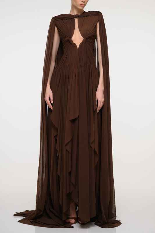 Farida Cape Sleeve Cutout Draped Maxi Dress