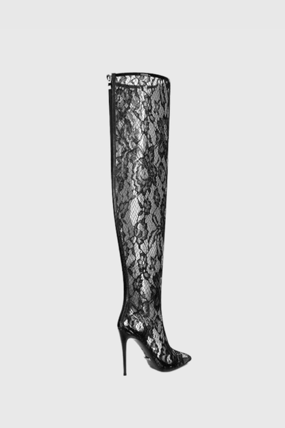 Fassiel Lace Knee High Boots - Black