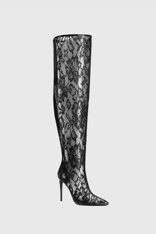 Fassiel Lace Knee High Boots - Black
