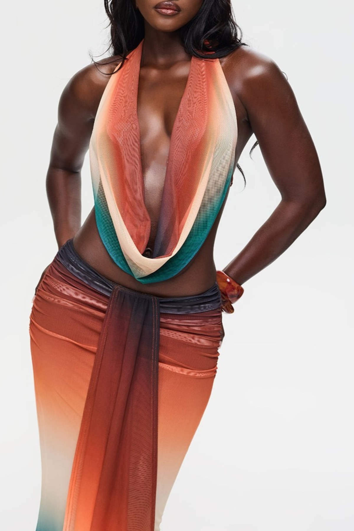 Faunia Mesh  Gradient Top & Skirt Set