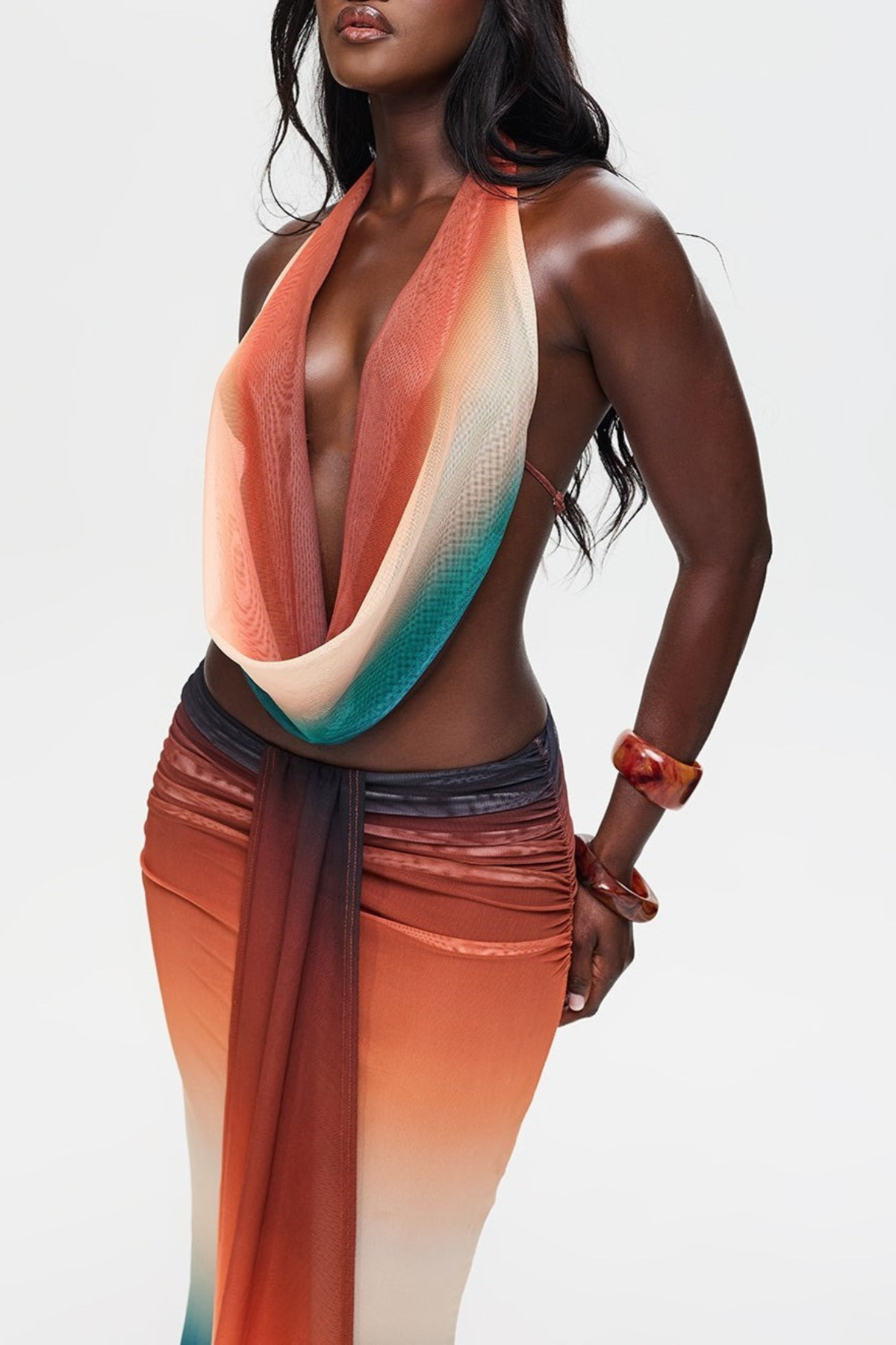 Faunia Mesh  Gradient Top & Skirt Set