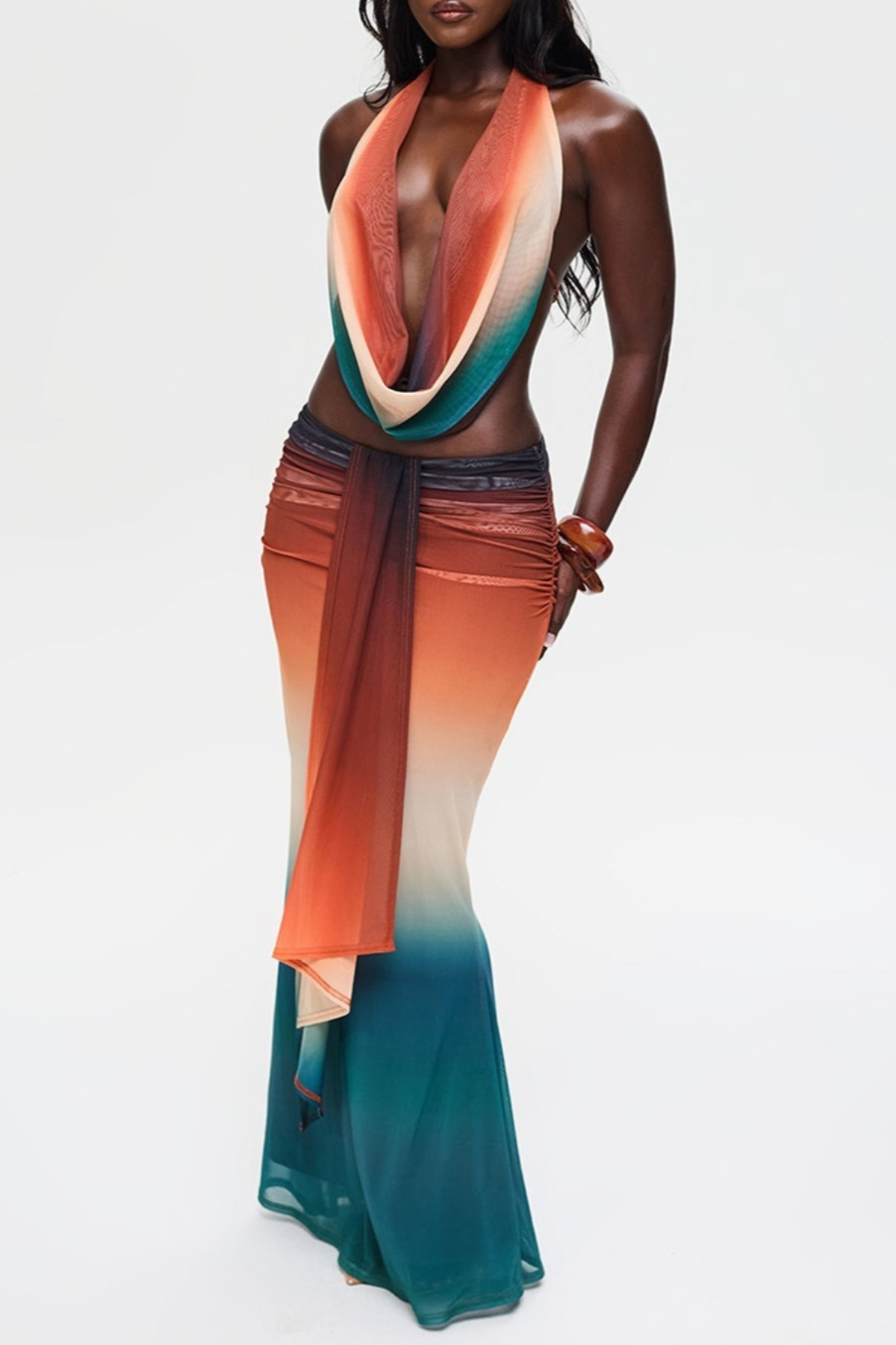 Faunia Mesh  Gradient Top & Skirt Set
