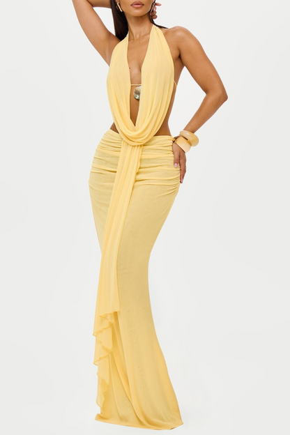 Faunia Mesh Shell Top & Skirt Set - Yellow