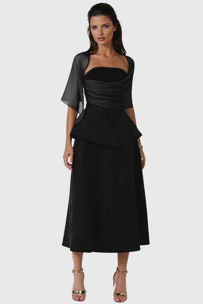 Favia Mesh Shawl Maxi Dress - Black