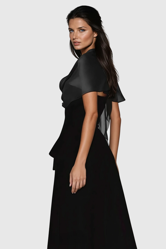 Favia Mesh Shawl Maxi Dress - Black