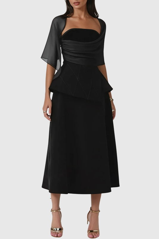 Favia Mesh Shawl Maxi Dress - Black