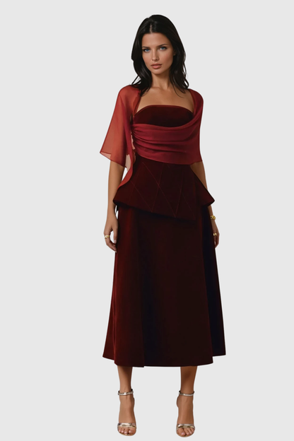 Favia Mesh Shawl Maxi Dress - Red