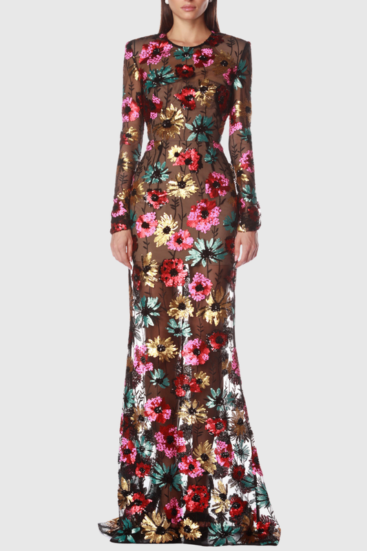 Ferela Floral Sequin Embellished Maxi Dress