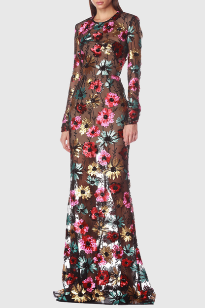 Ferela Floral Sequin Embellished Maxi Dress