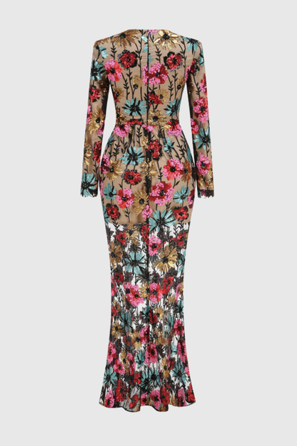 Ferela Floral Sequin Embellished Maxi Dress