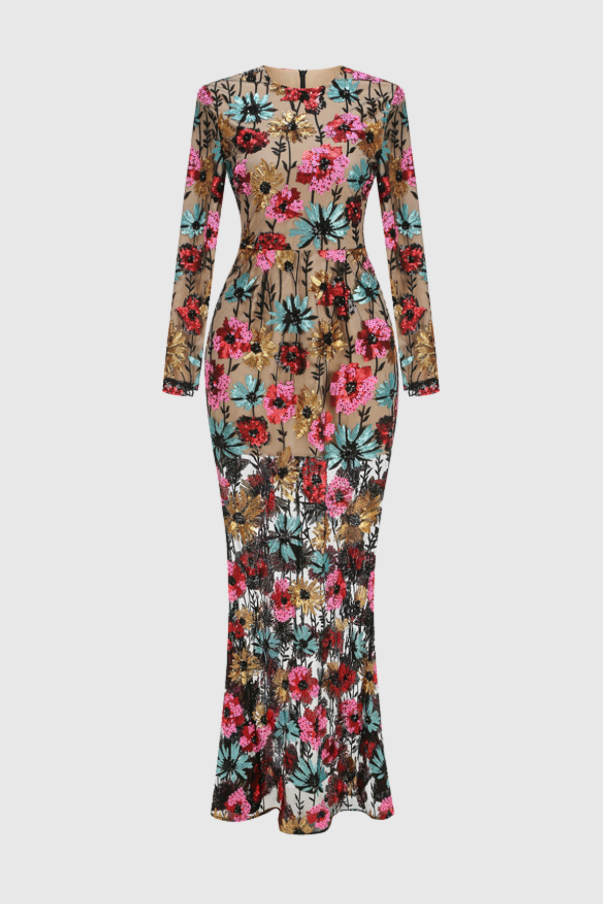 Ferela Floral Sequin Embellished Maxi Dress