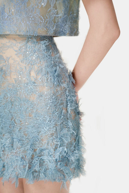 Finlia Lace Top & Mini Skirt Set - Blue