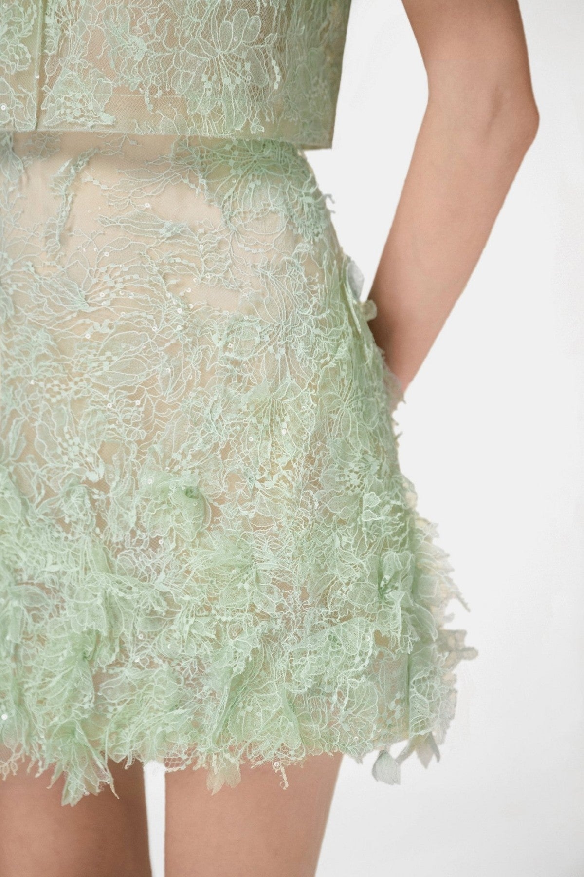 Finlia Lace Top & Mini Skirt Set - Green