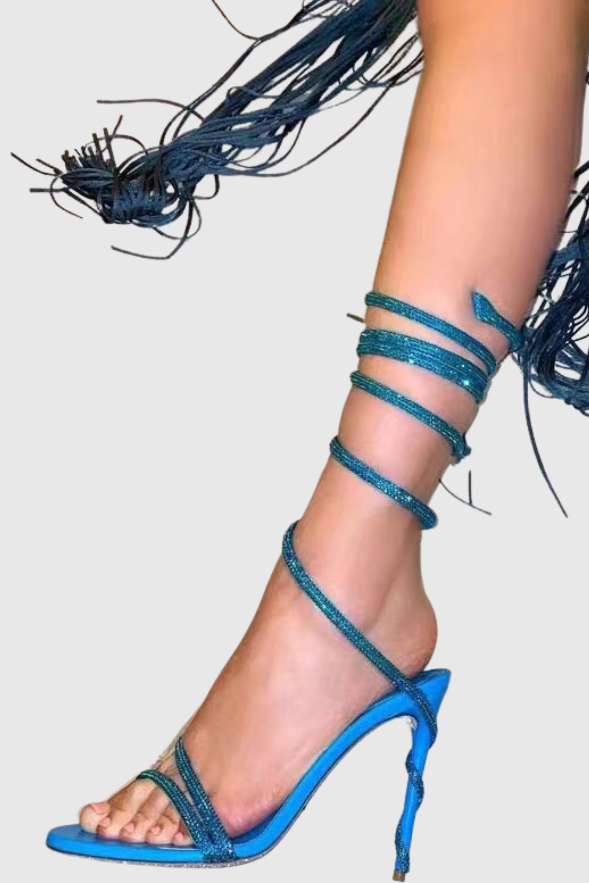 Fionya Crystal Ankle Wrap Heel Sandals - Blue