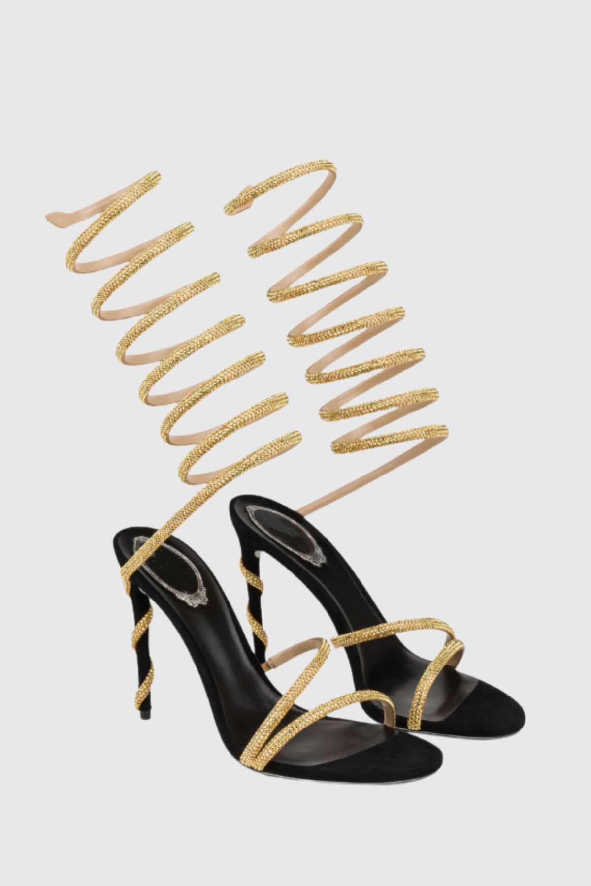 Fionya Crystal Ankle Wrap Heel Sandals - Gold