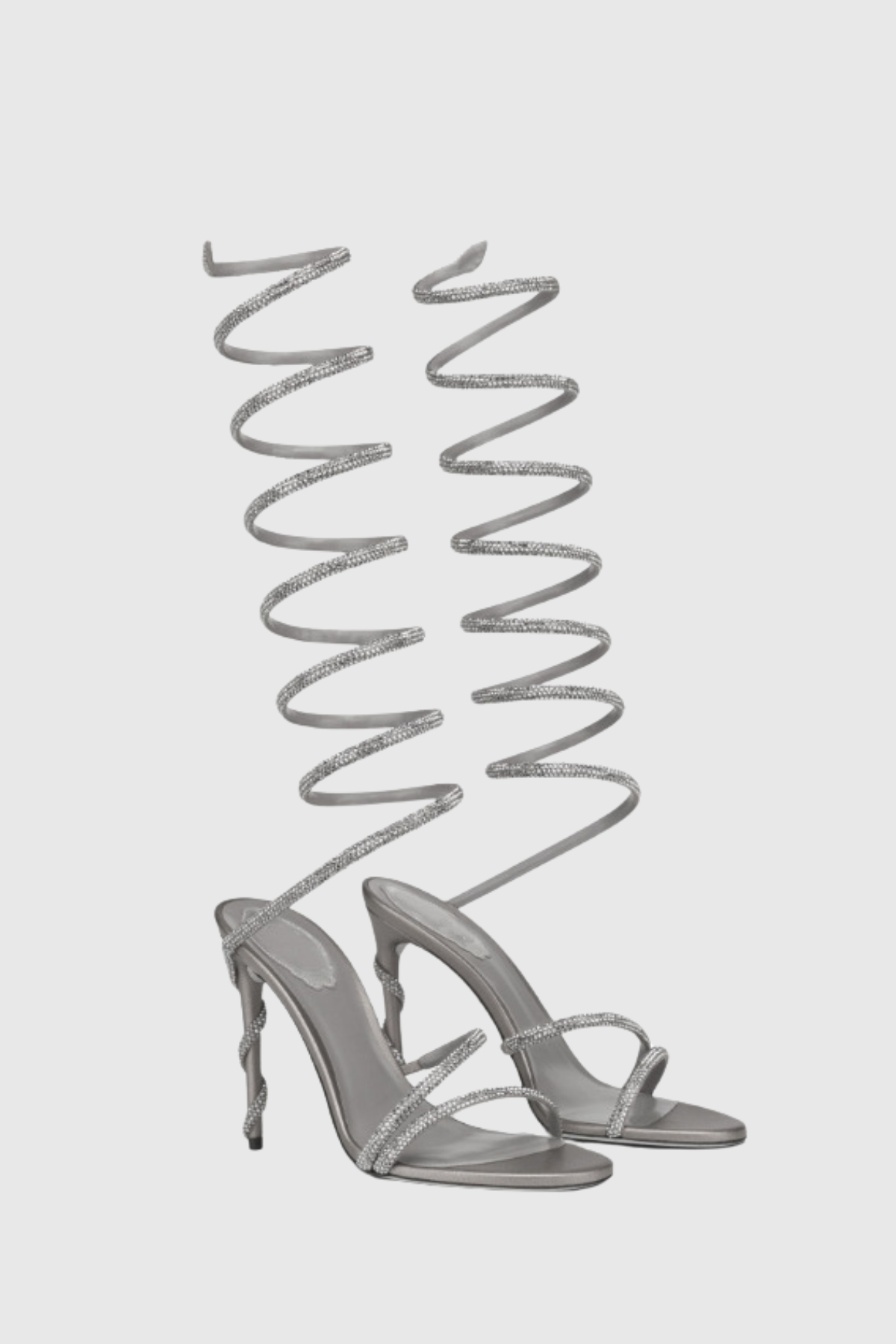 Fionya Crystal Ankle Wrap Heel Sandals - Silver