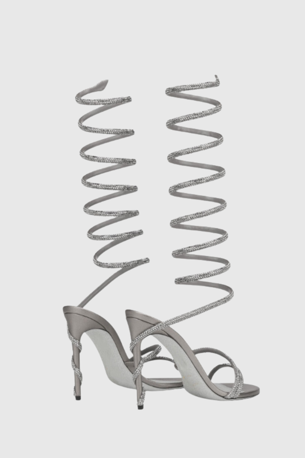 Fionya Crystal Ankle Wrap Heel Sandals - Silver