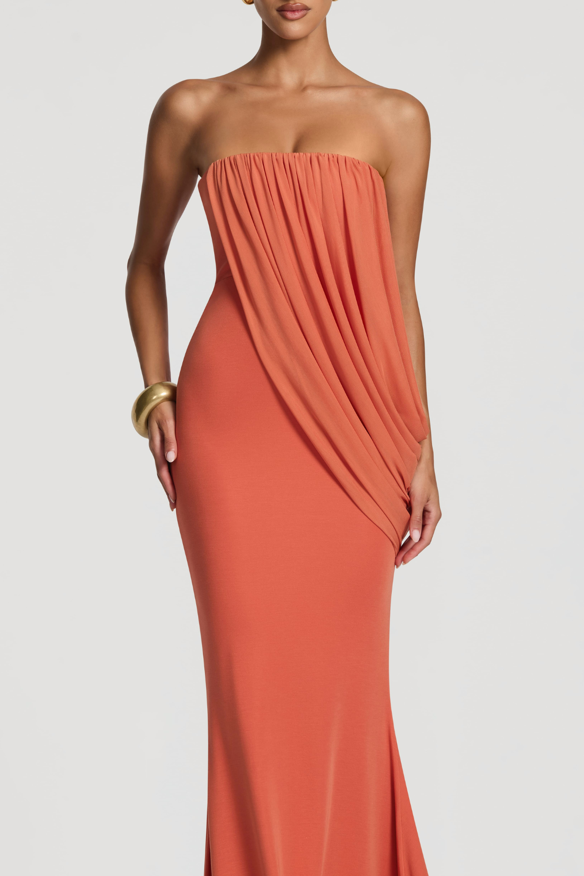 Fleece Strapess Draped Maxi Dress - Orange